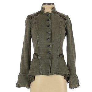 Free People Military Flair Jacket XS Grey Green Lace Back NWOT